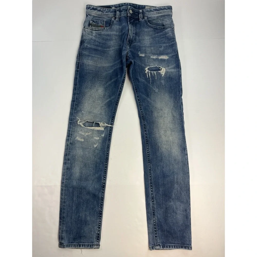 Diesel Mens Jeans 29x30 Blue Thommer Stretch Slim Skinny Distressed Rips Denim